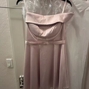 Sequin Hearts Blush Pink Satin Off-Shoulder Dress